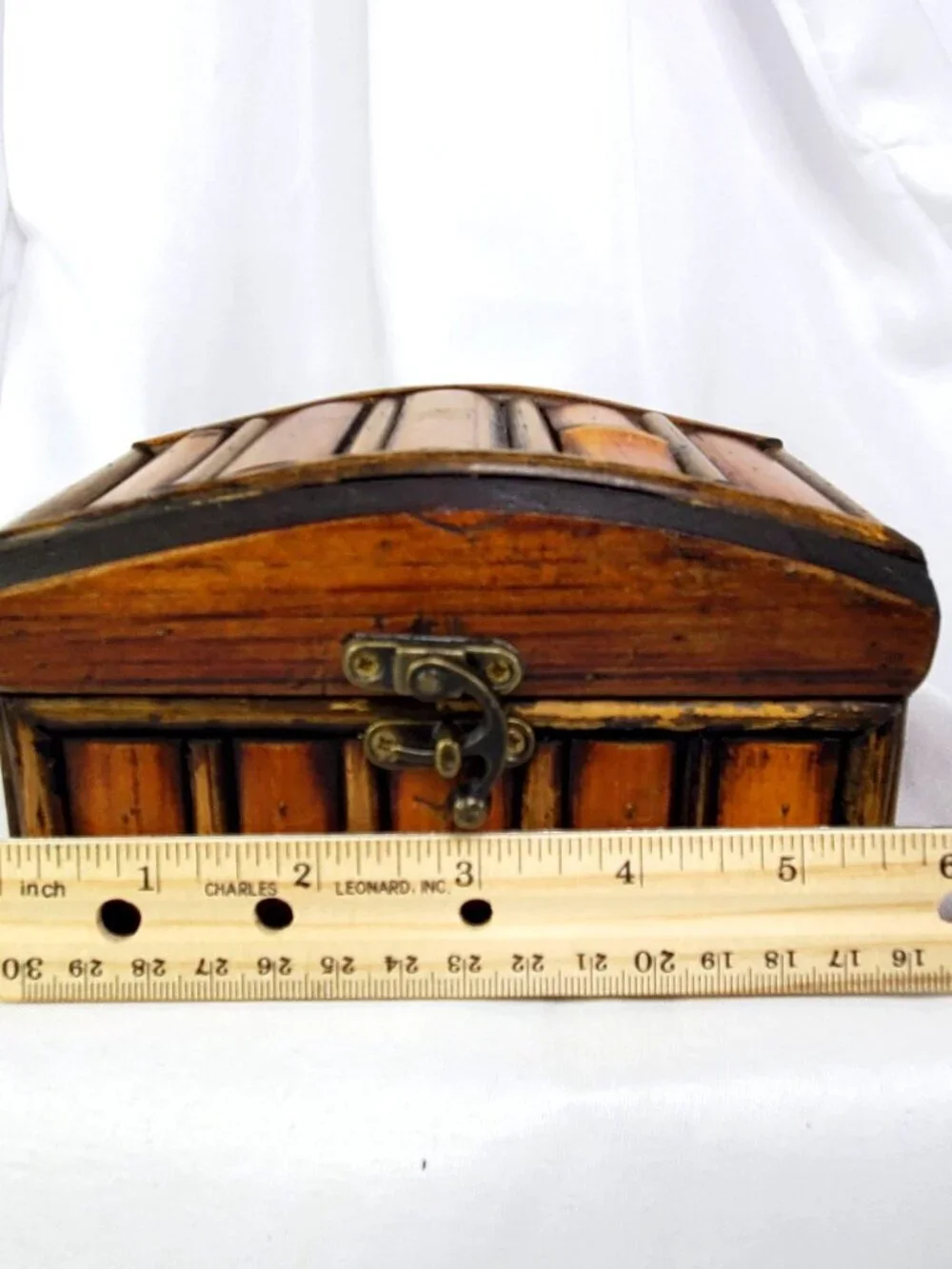 VTG Split Bamboo & Wood Jewelry Trinket Box Treasure Chest Hinged Lid Clasp